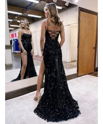 Sparkly Sequin Mermaid Prom Dresses for Women 2024 Glitter Lace Backless Long Formal Evening Gown with Slit B-burgundy $34.44...