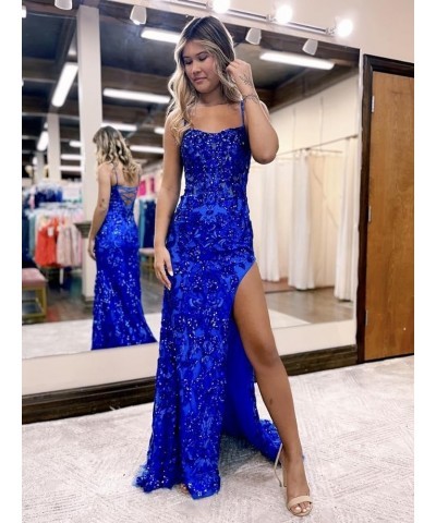 Sparkly Sequin Mermaid Prom Dresses for Women 2024 Glitter Lace Backless Long Formal Evening Gown with Slit B-burgundy $34.44...