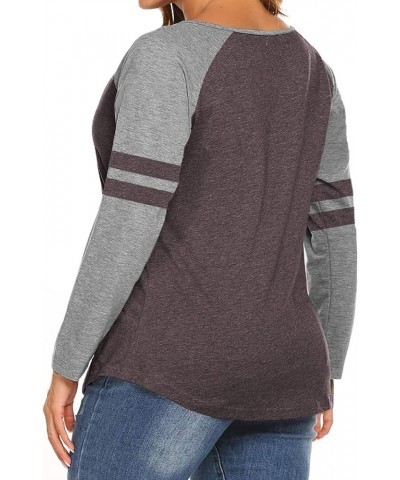 Plus-Size Tops for Women Long Sleeve V Neck T Shirts Raglan Tees 09_jujube Red $12.00 T-Shirts