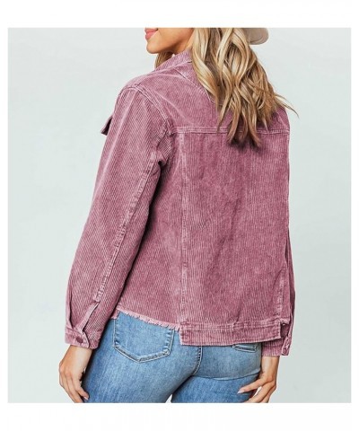 Oversized Corduroy Shirt Jacket Casual Button Down Long Sleeve Shacket Washed Retro Coat Shirts Jackets Wine Red $22.05 Jackets