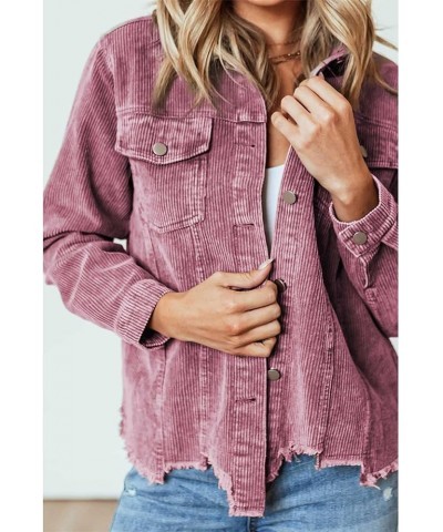 Oversized Corduroy Shirt Jacket Casual Button Down Long Sleeve Shacket Washed Retro Coat Shirts Jackets Wine Red $22.05 Jackets