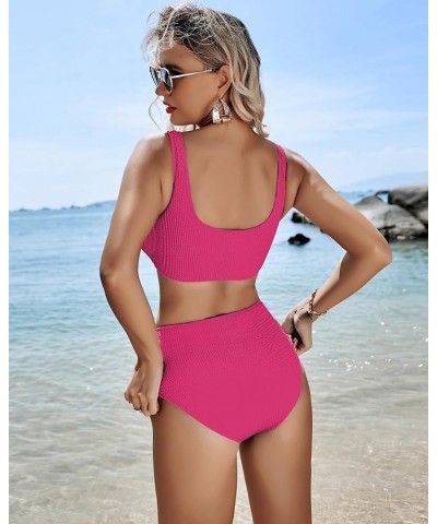 Womens Swimsuits Two Piece Sports Bathing Suits Crop Tops Ribbed Bikini Sets Swimwear Bottoms Rose Red $23.93 Swimsuits