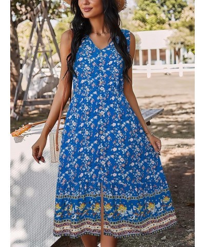 Women Dress Summer Sleeveless Bohemian: Floral V Neck Button Down Flowy Boho Dresses S-XL 3155-brihtblue $23.39 Dresses