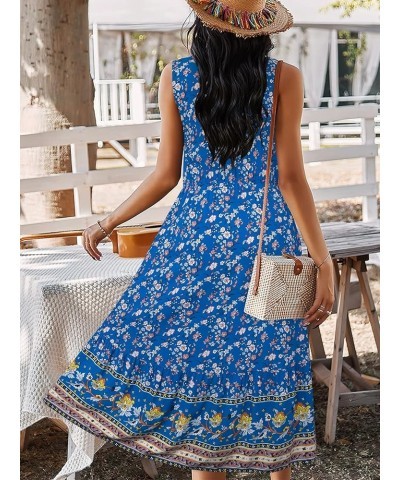 Women Dress Summer Sleeveless Bohemian: Floral V Neck Button Down Flowy Boho Dresses S-XL 3155-brihtblue $23.39 Dresses