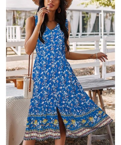 Women Dress Summer Sleeveless Bohemian: Floral V Neck Button Down Flowy Boho Dresses S-XL 3155-brihtblue $23.39 Dresses