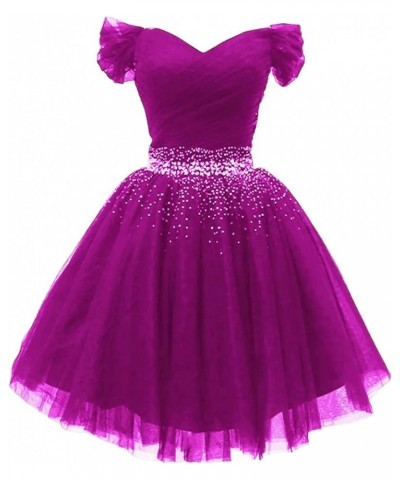 Off Shoulder Tulle Homecoming Dresses for Teens A-line Beaded Short Prom Cocktail Party Dress Fuchsia $32.63 Dresses