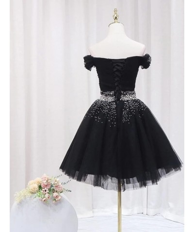 Off Shoulder Tulle Homecoming Dresses for Teens A-line Beaded Short Prom Cocktail Party Dress Fuchsia $32.63 Dresses