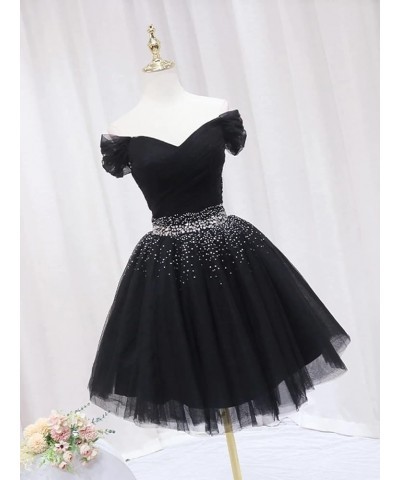 Off Shoulder Tulle Homecoming Dresses for Teens A-line Beaded Short Prom Cocktail Party Dress Fuchsia $32.63 Dresses