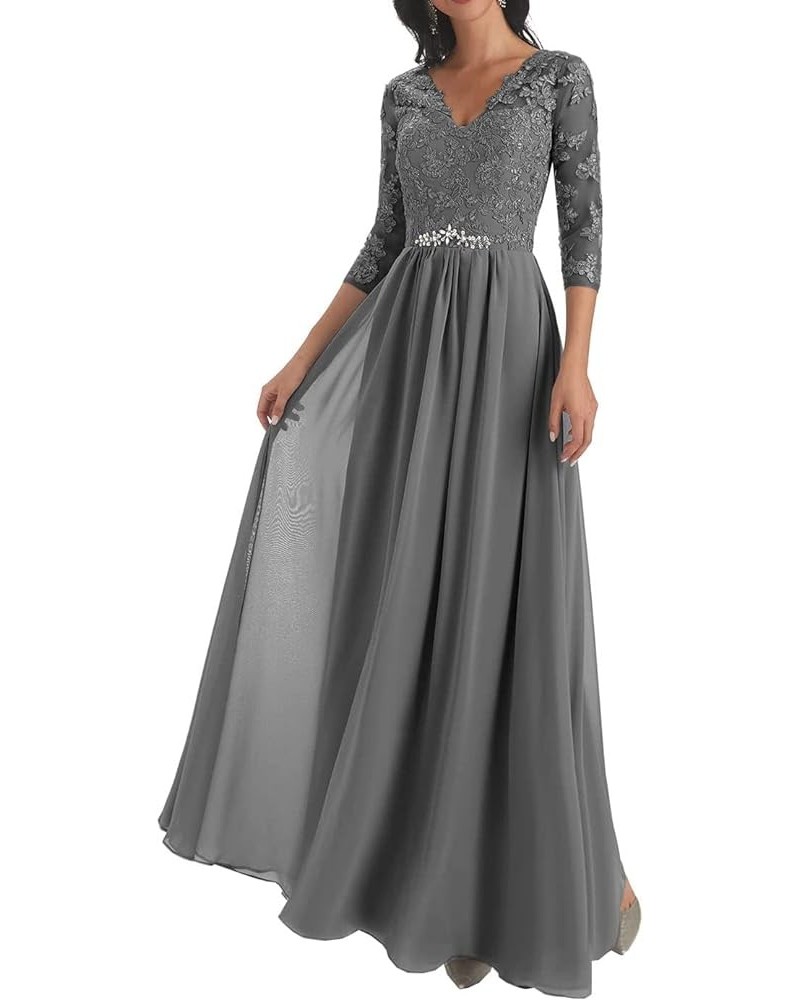 Mother of The Bride Dresses Lace Wedding Guest Dresses for Women Chiffon Mother of The Groom Dresses V Neck Grey $37.50 Dresses