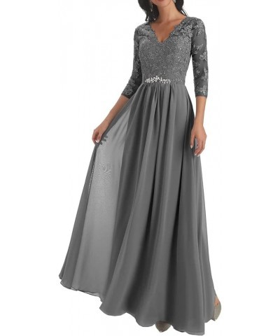 Mother of The Bride Dresses Lace Wedding Guest Dresses for Women Chiffon Mother of The Groom Dresses V Neck Grey $37.50 Dresses