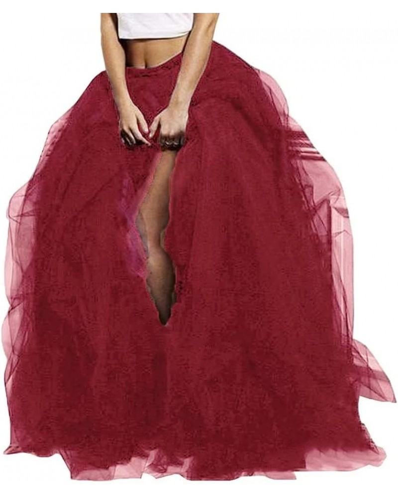 Wedding Planning Women's Long Maxi Tulle Special Occasion Bustle Night Out Skirt Burgundy $30.20 Skirts