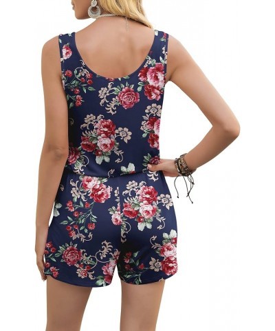 Womens Summer Romper Casual Short Jumpsuits With Pockets Little Rose-navy $12.50 Rompers