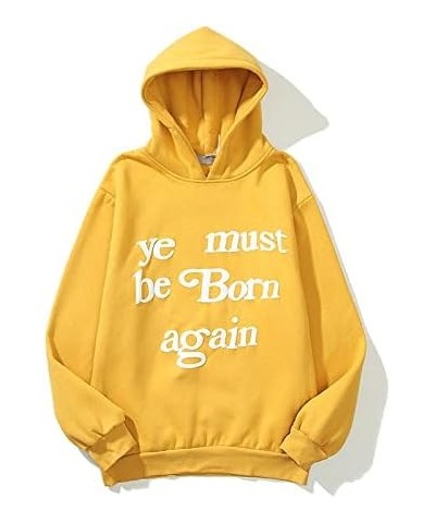 Y2K Men's and Women's Hip Hop Graffiti Letter Hoodie Sweater Loose Hoodie Letter - Yellow $22.79 Hoodies & Sweatshirts