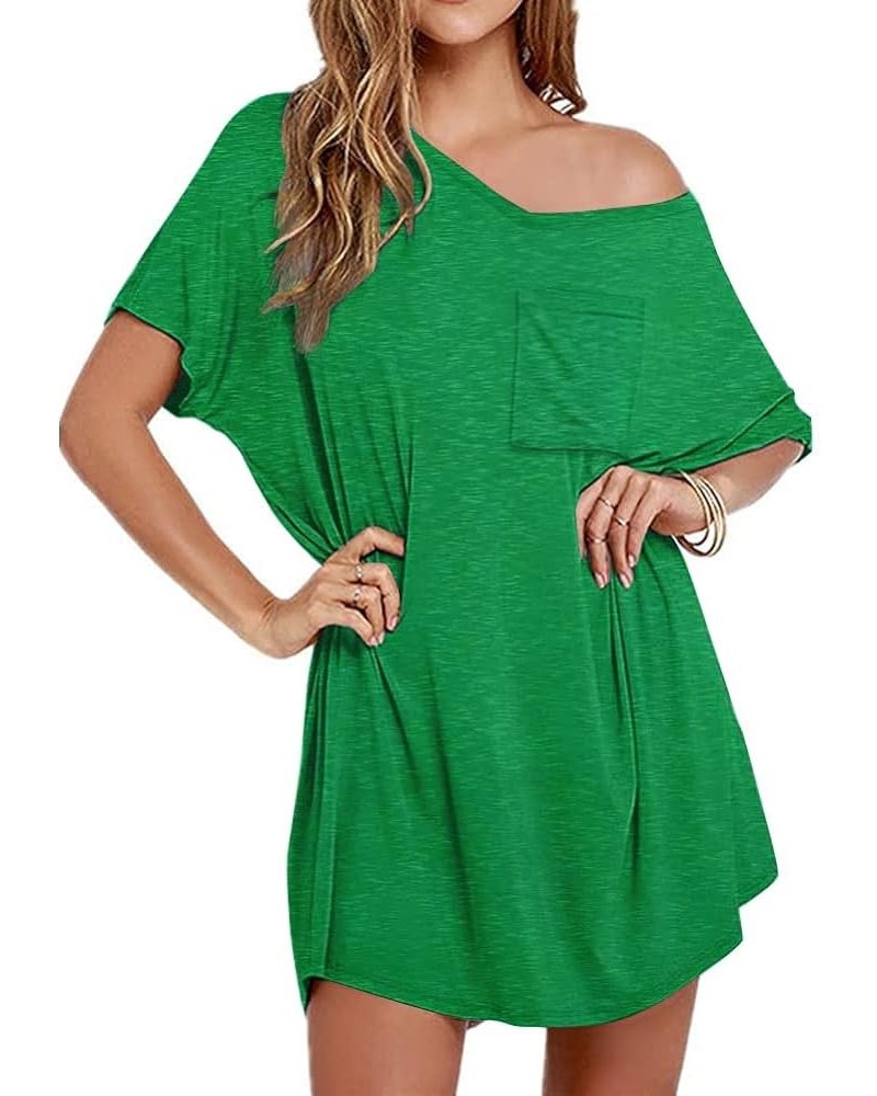 Womens Tshirt Nightgown Cotton V Neck Sleepshirts Comfy Casual Nightshirt for Women Green $13.24 Sleep & Lounge