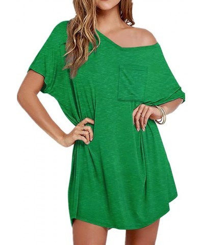 Womens Tshirt Nightgown Cotton V Neck Sleepshirts Comfy Casual Nightshirt for Women Green $13.24 Sleep & Lounge