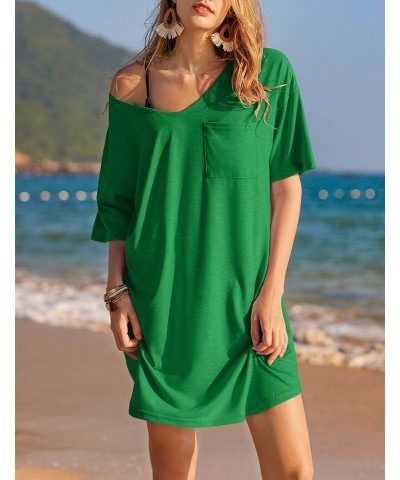 Womens Tshirt Nightgown Cotton V Neck Sleepshirts Comfy Casual Nightshirt for Women Green $13.24 Sleep & Lounge