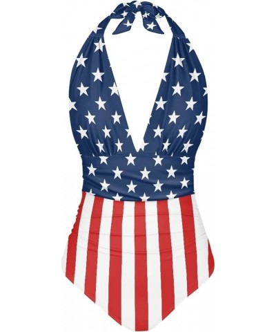 Women's One Piece Swimsuit Tummy Control Bathing Suit Halter Swimwear American Flag $15.80 Swimsuits