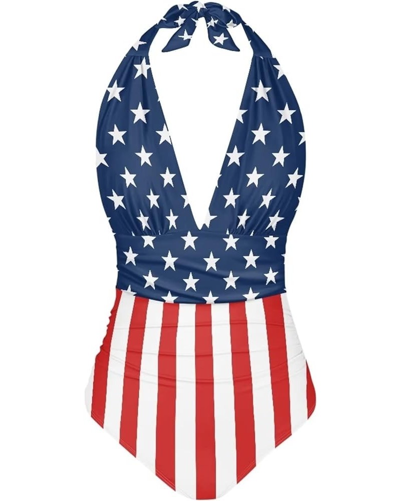 Women's One Piece Swimsuit Tummy Control Bathing Suit Halter Swimwear American Flag $15.80 Swimsuits