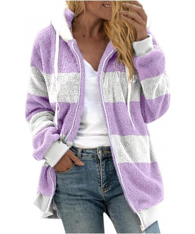 Womens Winter Fuzzy Jackets 2023 Color Block Hooded Coats Oversized Fluffy Sherpa Coats Outerwear Hoodies Cardigans 01-purple...