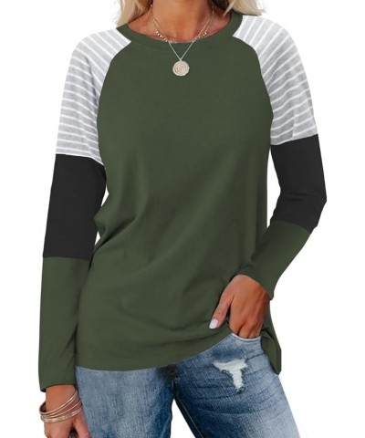 Women's Color Block Tunic Tops Casual Long Sleeve Shirts Round Neck Pullover B Army Green $11.79 Tops