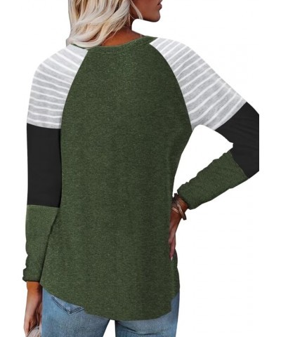 Women's Color Block Tunic Tops Casual Long Sleeve Shirts Round Neck Pullover B Army Green $11.79 Tops