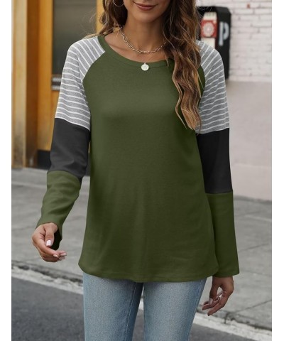 Women's Color Block Tunic Tops Casual Long Sleeve Shirts Round Neck Pullover B Army Green $11.79 Tops