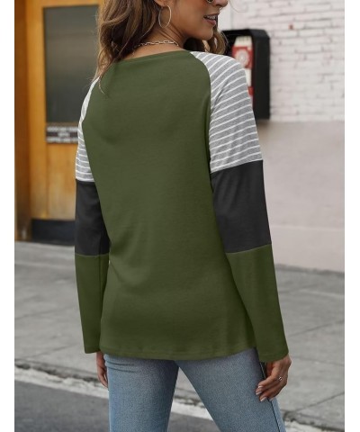 Women's Color Block Tunic Tops Casual Long Sleeve Shirts Round Neck Pullover B Army Green $11.79 Tops