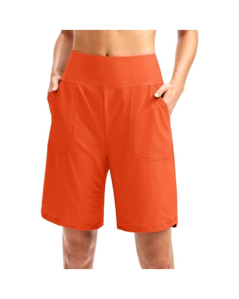 Women's 9" Long Swim Board Shorts with Pockets High Waisted Beach Swimsuits Knee Length Short for Women with Liner Orange $17...