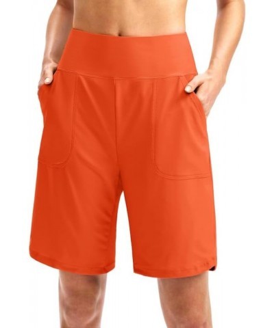 Women's 9" Long Swim Board Shorts with Pockets High Waisted Beach Swimsuits Knee Length Short for Women with Liner Orange $17...