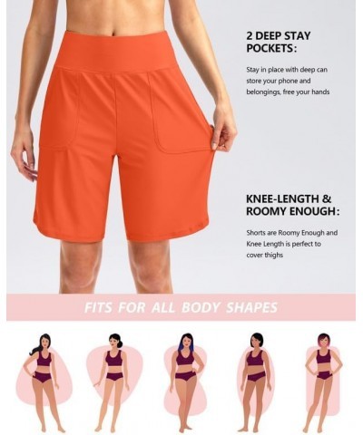 Women's 9" Long Swim Board Shorts with Pockets High Waisted Beach Swimsuits Knee Length Short for Women with Liner Orange $17...