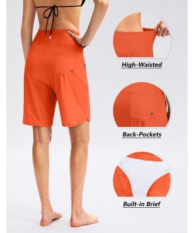 Women's 9" Long Swim Board Shorts with Pockets High Waisted Beach Swimsuits Knee Length Short for Women with Liner Orange $17...