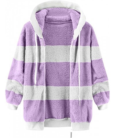 Womens Winter Fuzzy Jackets 2023 Color Block Hooded Coats Oversized Fluffy Sherpa Coats Outerwear Hoodies Cardigans 01-purple...