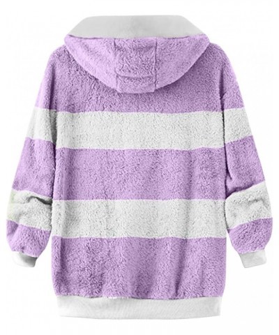 Womens Winter Fuzzy Jackets 2023 Color Block Hooded Coats Oversized Fluffy Sherpa Coats Outerwear Hoodies Cardigans 01-purple...