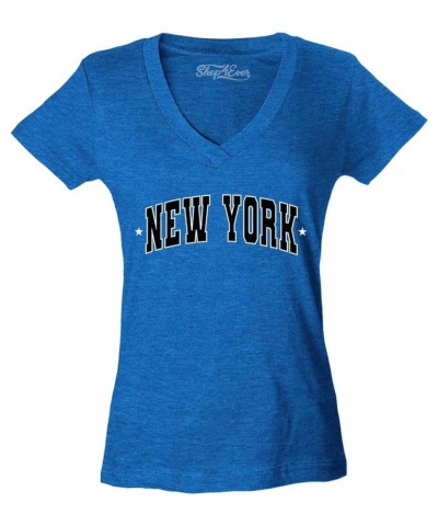 New York State Letter Print Stars Women's V-Neck T-Shirt Slim Fit Heather Royal Blue $10.79 T-Shirts