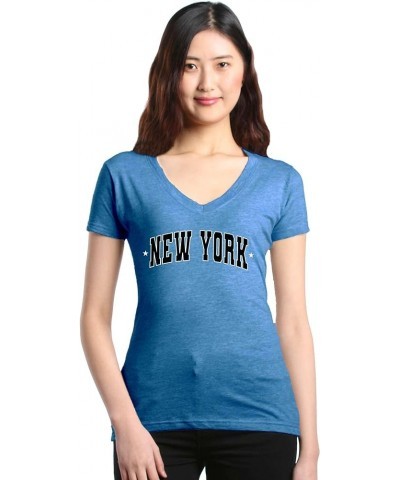 New York State Letter Print Stars Women's V-Neck T-Shirt Slim Fit Heather Royal Blue $10.79 T-Shirts