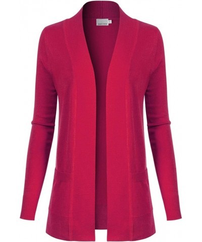 Women's Open Front Long Sleeve Classic Knit Cardigan Hot Pink $11.07 Sweaters