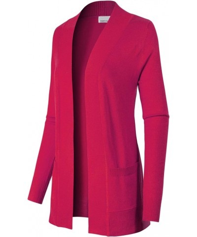 Women's Open Front Long Sleeve Classic Knit Cardigan Hot Pink $11.07 Sweaters