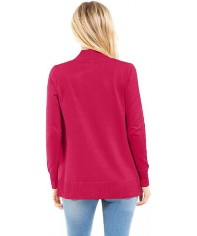 Women's Open Front Long Sleeve Classic Knit Cardigan Hot Pink $11.07 Sweaters