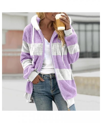 Womens Winter Fuzzy Jackets 2023 Color Block Hooded Coats Oversized Fluffy Sherpa Coats Outerwear Hoodies Cardigans 01-purple...