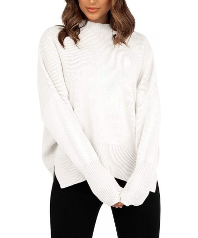 Womens Oversized Sweaters Fall Slouchy Long Sleeve Mock Neck Side Split Pullover Jumper White $16.66 Sweaters