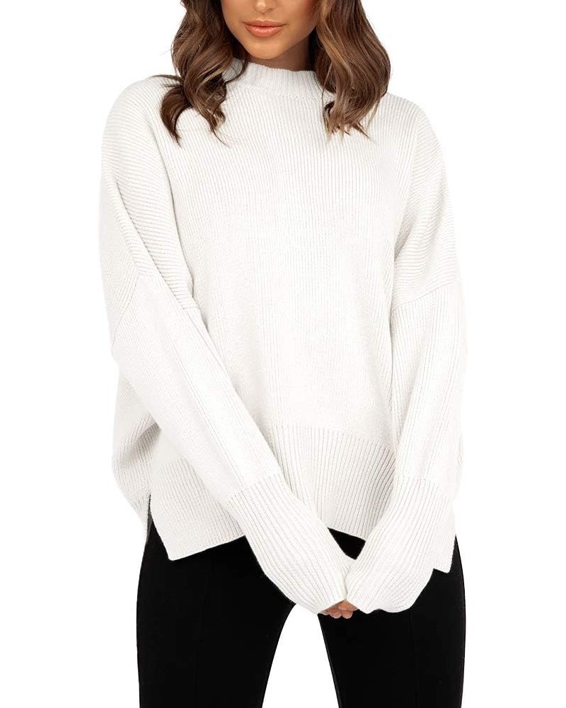 Womens Oversized Sweaters Fall Slouchy Long Sleeve Mock Neck Side Split Pullover Jumper White $16.66 Sweaters