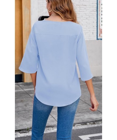 Womens Blouses Dressy Casual 3/4 Sleeve V Neck Loose Tunic Shirts Tops Light Blue $13.34 Tops