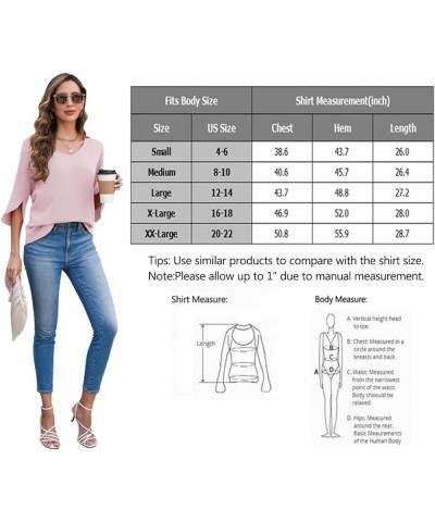 Womens Blouses Dressy Casual 3/4 Sleeve V Neck Loose Tunic Shirts Tops Light Blue $13.34 Tops