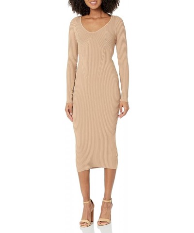 Women's Essential Long Sleeve Adele Sweater Dress Khaki Tan $22.52 Dresses