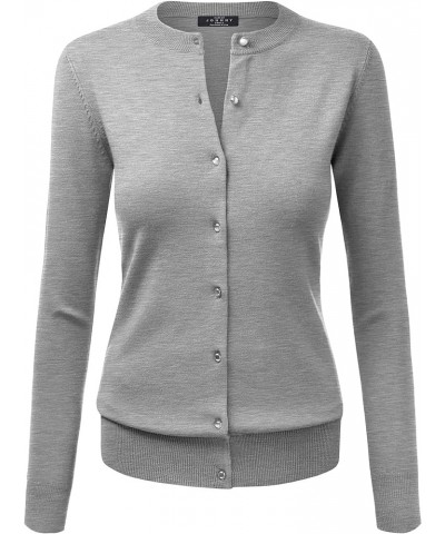 Women's Long Sleeve Button Down Classic Crew Neck V-Neck Knit Cardigan Sweater Wsk781_heather_grey $12.38 Sweaters