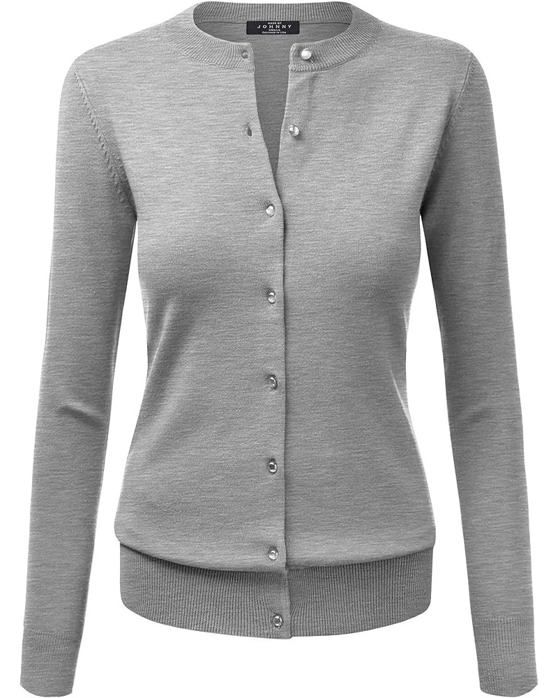 Women's Long Sleeve Button Down Classic Crew Neck V-Neck Knit Cardigan Sweater Wsk781_heather_grey $12.38 Sweaters