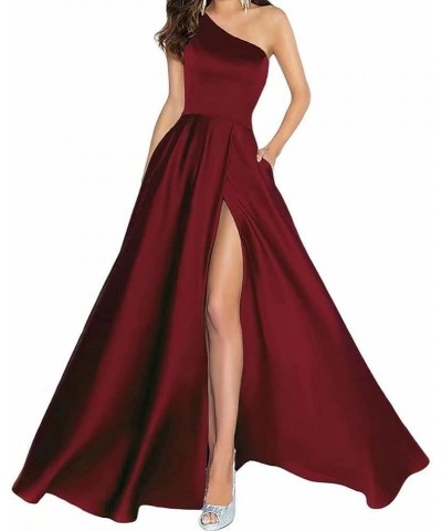 One Shoulder Long Prom Dresses for Women Satin A Line Formal Evening Party Gowns with Slit Daffodil $33.14 Dresses