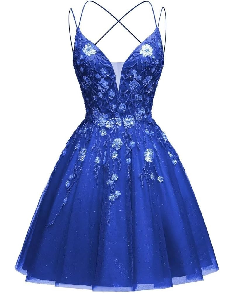 Lace Appliques Homecoming Dresses Short Tulle Prom Dress Cocktail Party Gowns Evening Dress Royal-blue $32.00 Dresses