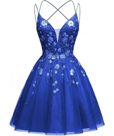 Lace Appliques Homecoming Dresses Short Tulle Prom Dress Cocktail Party Gowns Evening Dress Royal-blue $32.00 Dresses