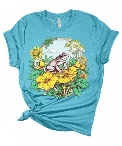 Mushroom Shirts Toad Cottagecore Tshirts Aesthetic Casual Bella Frog Graphic Tees for Women Frog 2 - Heather Aqua $11.98 T-Sh...